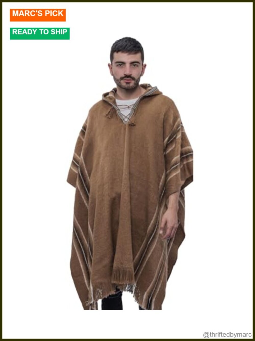 Genuine Alpaca Wool Poncho for Men with Hood Handmade